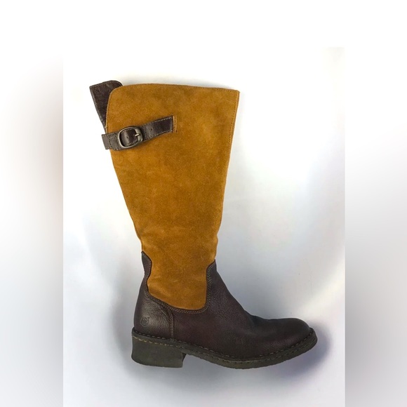 BORN- Handcrafted, tall leather & suede boots. Womens  Sz 10 - Picture 1 of 8